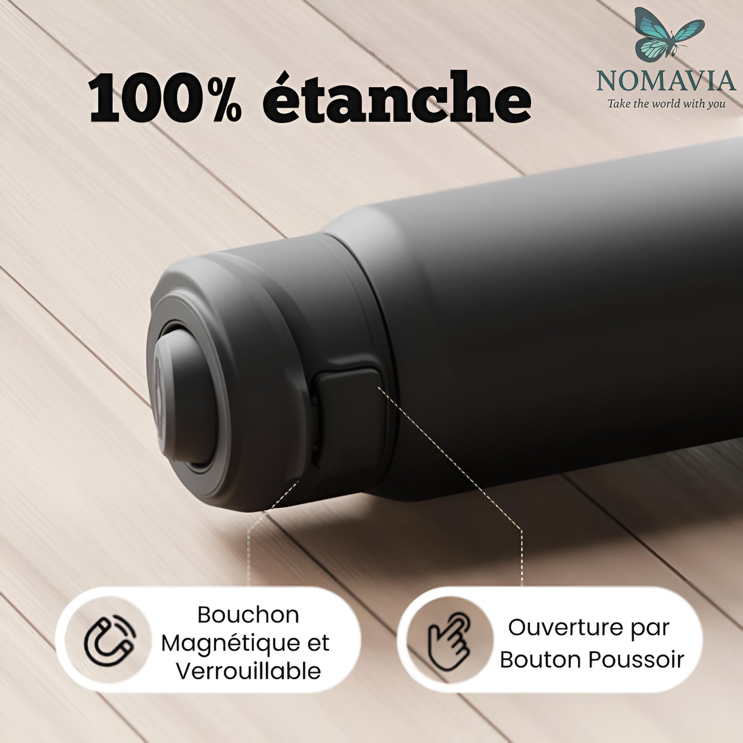 Gourde Isotherme 2-en-1, avec support magnétique pour Téléphone